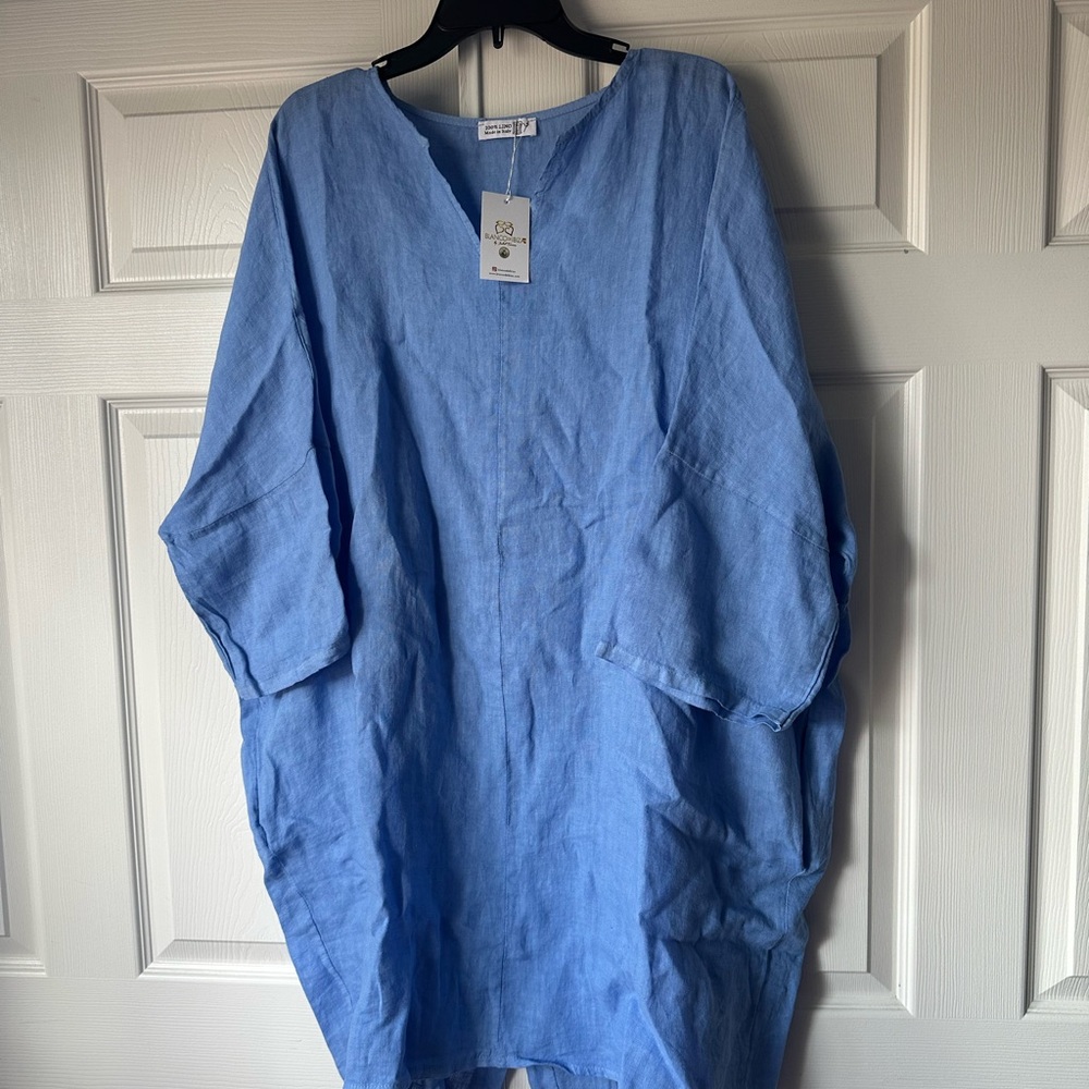 Chic Blue Linen Midi Dress